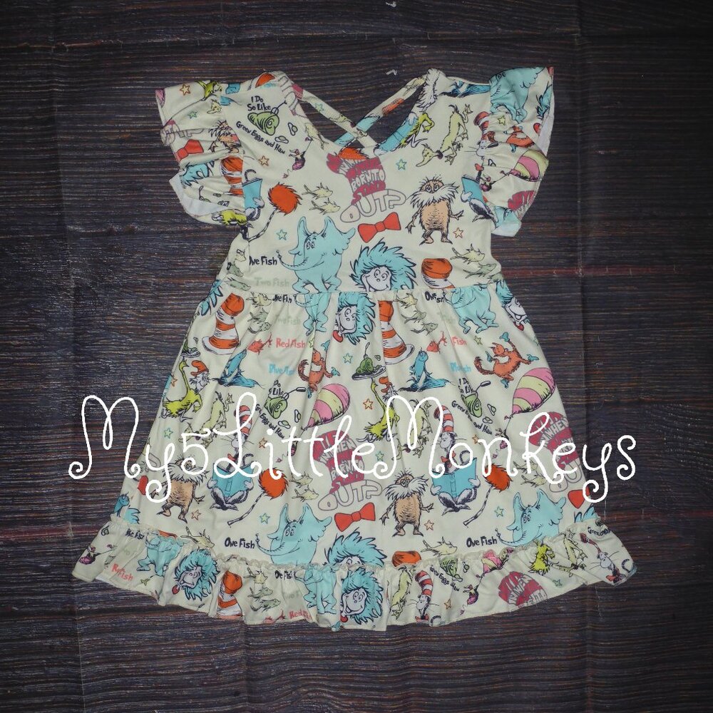 Boutique Dr Seuss Cat in the Hat Horton Lorax Girls Sleeveless Dress